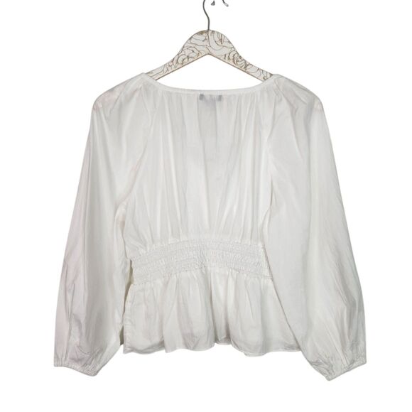 J. CREW Top Womens XS White V-Neck Smocked-Waist Top in Lightweight Cotton 2023 - Picture 4 of 11